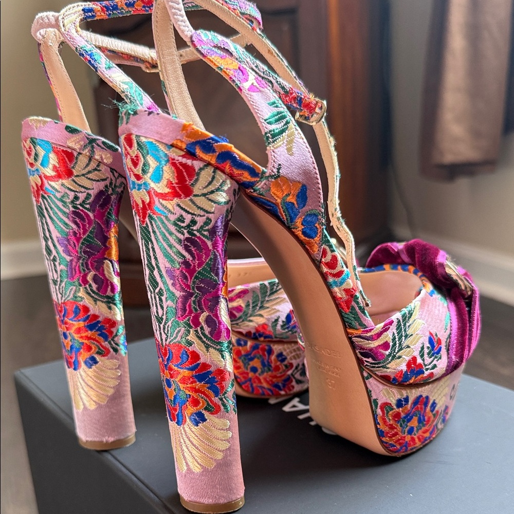 Casadei Pink and Purple Floral Platform Heels - Picture 6 of 6